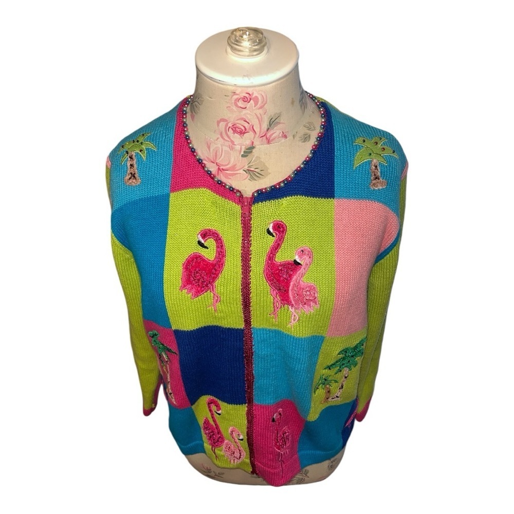 Jack B. Quick Flamingo 🦩 Palm Tree 🌴 Beach Theme Beaded Embellished Zip Small - Picture 8 of 14